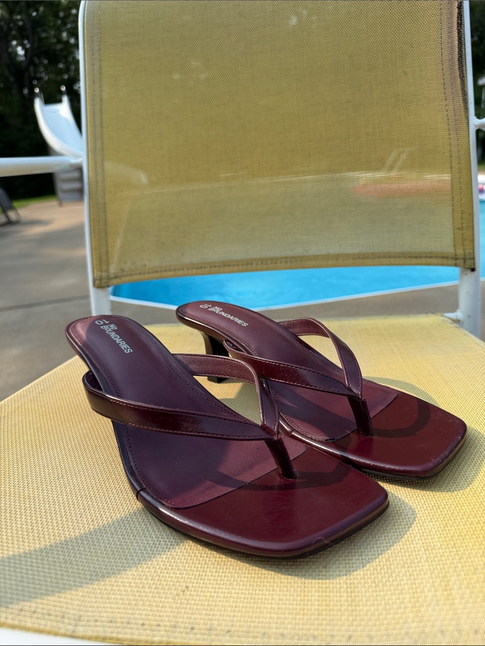 No Boundaries Burgundy Square-Toe Thong Heels